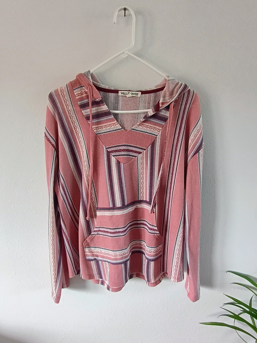 🌸 WallFlower XL Baja Hoodie Dusty Rose Striped Boho Southwestern Surf Pullover